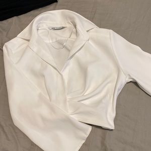 Zara Cropped white shirt top blouse Longsleeve xs